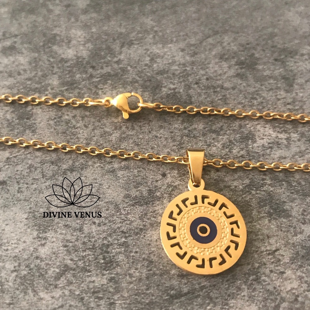 Evil Eye Gold Plated Stainless Steel Necklace - Picture 6 of 8
